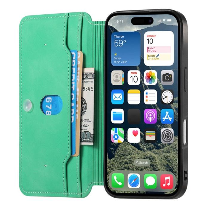 CASENEO - CASENEO iPhone 16 Plus Plånboksfodral Konstläder - Grön