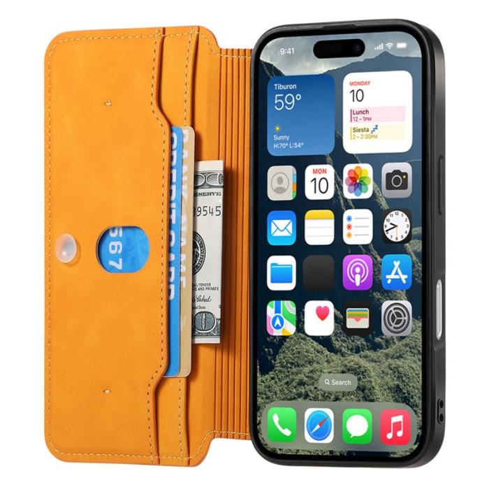 CASENEO - CASENEO iPhone 16 Plus Plånboksfodral Konstläder - Gul