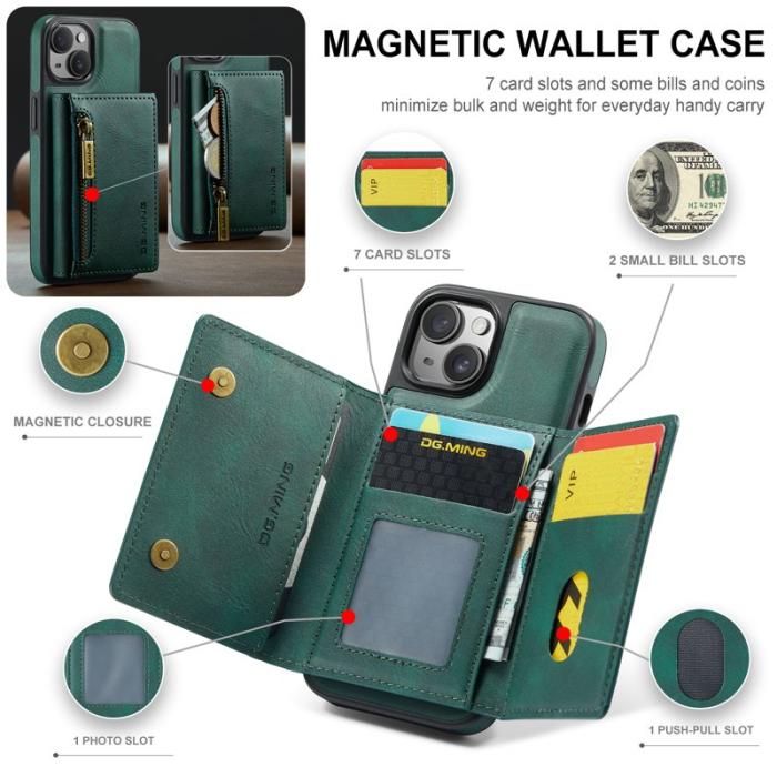 DG.MING - DG.MING M5 Series Mobilskal till iPhone 14 Plus Magnetiskt Konstläder Grön