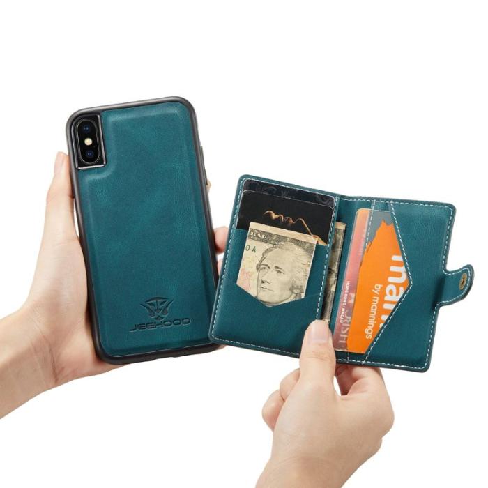 JEEHOOD - JEEHOOD iPhone XS/X Konstläder Plånboksfodral Detachable TPU Grön