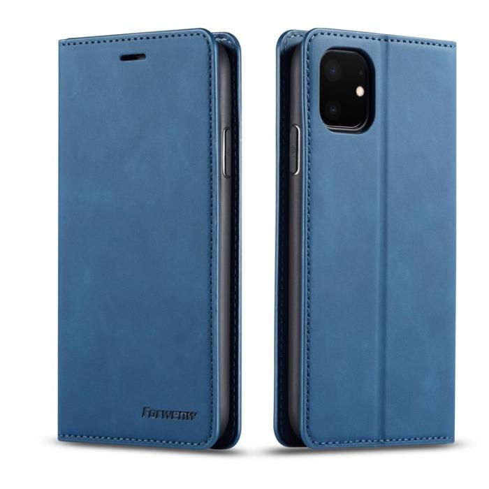 FORWENW - FORWENW iPhone 11 Plånboksfodral i Silky Touch Konstläder - Blå