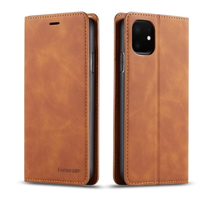 FORWENW - FORWENW iPhone 11 Plånboksfodral i Silky Touch Konstläder - Brun