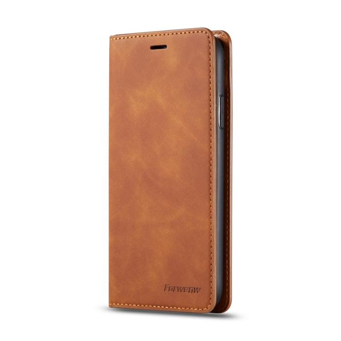 FORWENW - FORWENW iPhone 11 Plånboksfodral i Silky Touch Konstläder - Brun