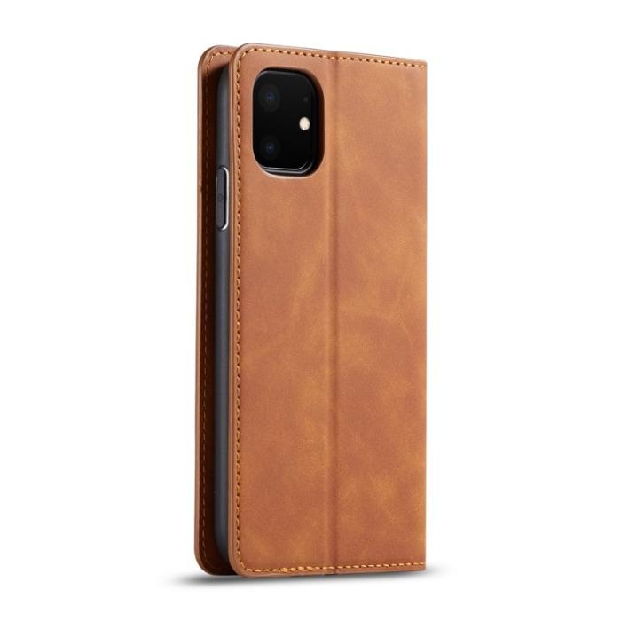 FORWENW - FORWENW iPhone 11 Plånboksfodral i Silky Touch Konstläder - Brun