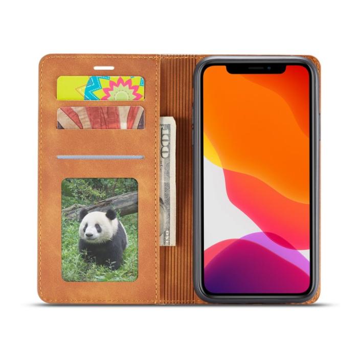 FORWENW - FORWENW iPhone 11 Plånboksfodral i Silky Touch Konstläder - Brun