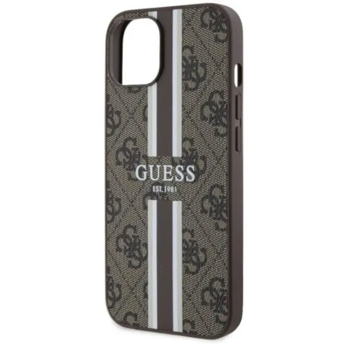 Guess - Guess iPhone 14 Plus Mobilskal MagSafe Printed Stripes Brun