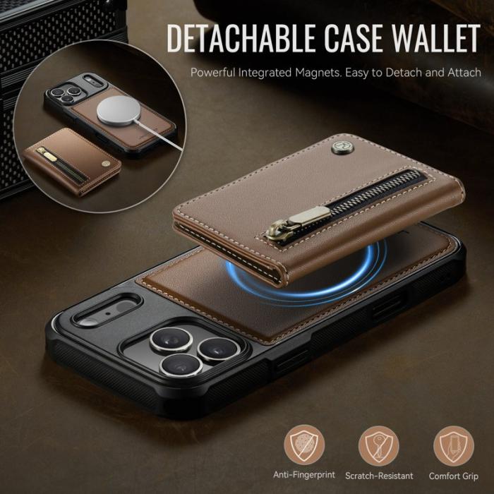JEEHOOD - JEEHOOD J12 Plånboksfodral iPhone 17 Pro Magnetisk Konstläder Brun