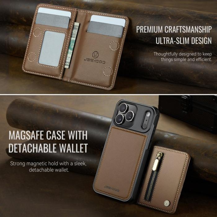 JEEHOOD - JEEHOOD J12 Plånboksfodral iPhone 17 Pro Magnetisk Konstläder Brun