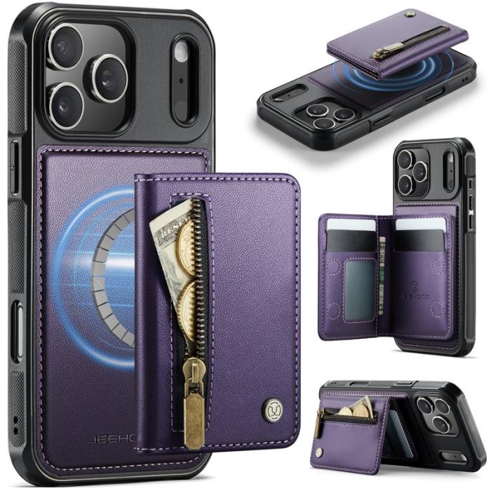 JEEHOOD - JEEHOOD J12 Plånboksfodral iPhone 17 Pro Magnetisk Lila Konstläder