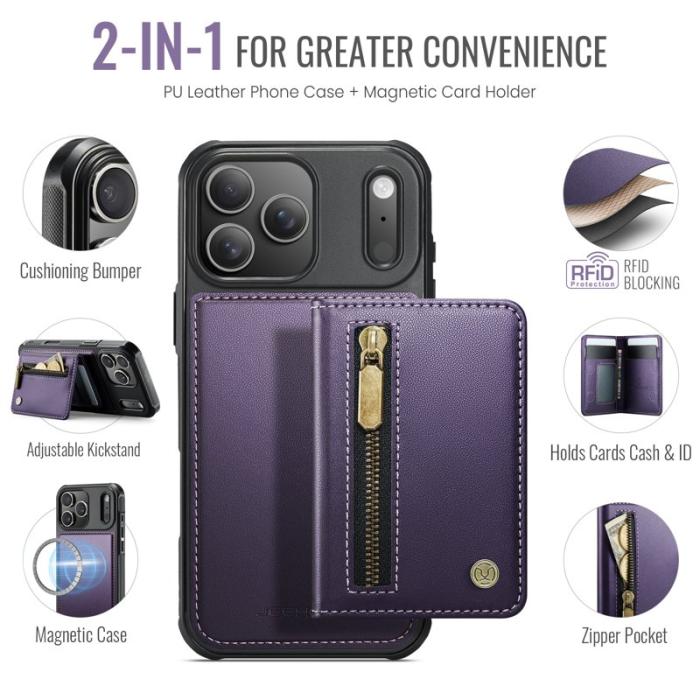 JEEHOOD - JEEHOOD J12 Plånboksfodral iPhone 17 Pro Magnetisk Lila Konstläder