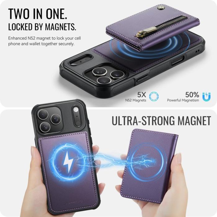 JEEHOOD - JEEHOOD J12 Plånboksfodral iPhone 17 Pro Magnetisk Lila Konstläder