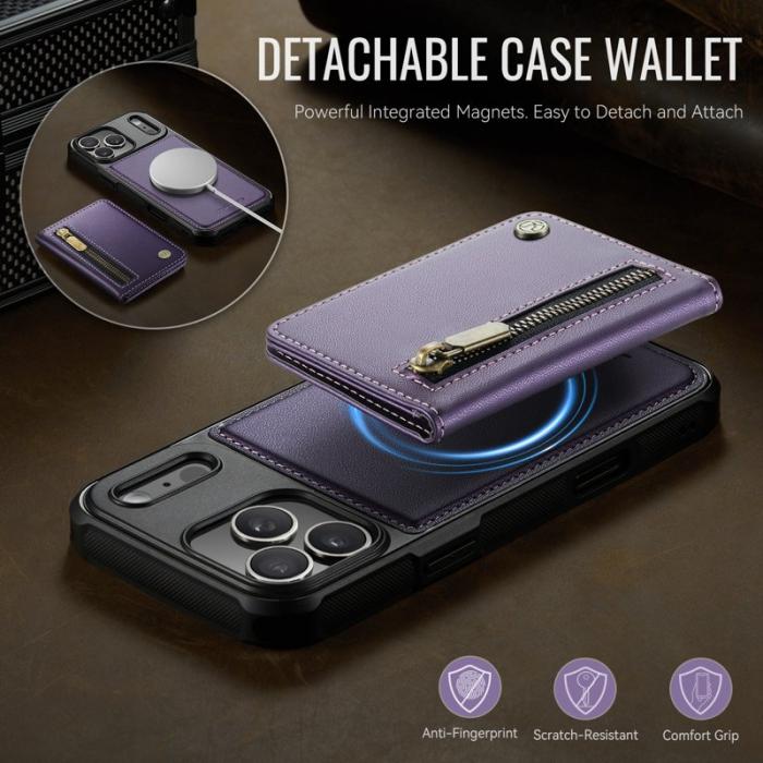 JEEHOOD - JEEHOOD J12 Plånboksfodral iPhone 17 Pro Magnetisk Lila Konstläder