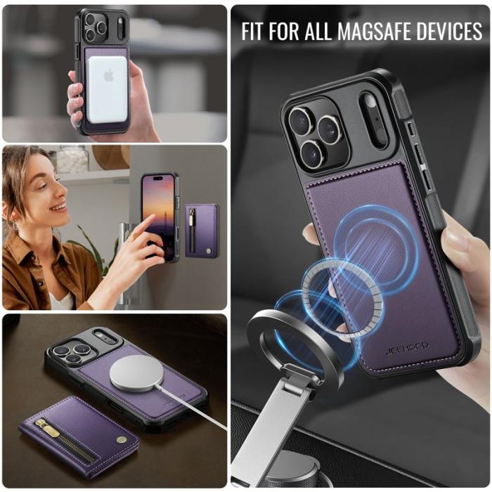 JEEHOOD - JEEHOOD J12 Plånboksfodral iPhone 17 Pro Magnetisk Lila Konstläder