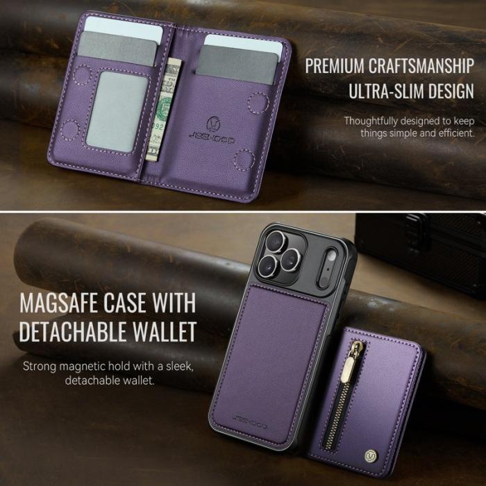 JEEHOOD - JEEHOOD J12 Plånboksfodral iPhone 17 Pro Magnetisk Lila Konstläder