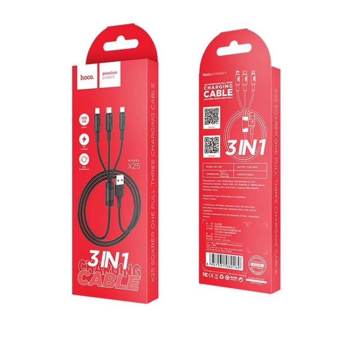Hoco - Hoco 3in1 USB-A till USB-C, Lightning, microUSB kabel X25 1m