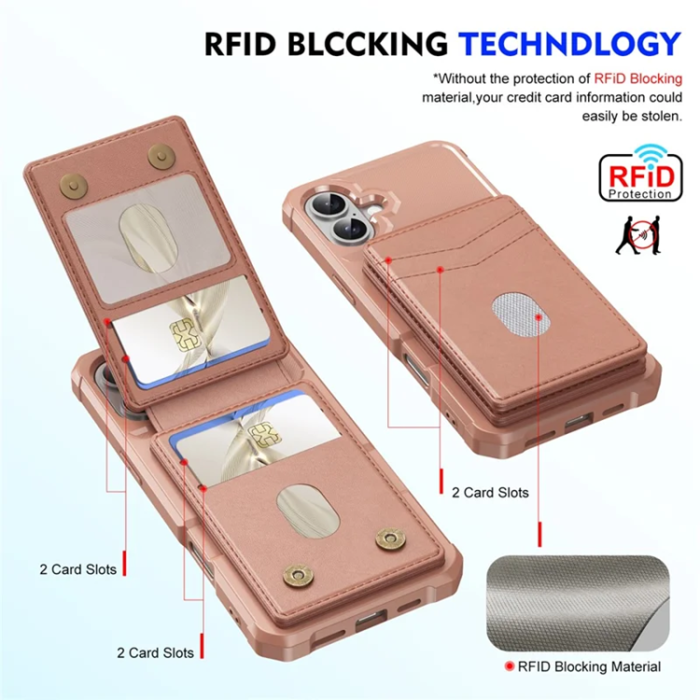 A-One Brand - iPhone 17 Mobilskal Magsafe Korthållare Detachable - Roséguld