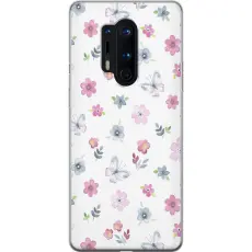 Gustaf - Mobilskal till OnePlus 8 Pro med Blommor och fj&auml;rillar