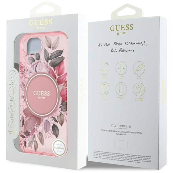 Guess - Guess iPhone 16e Mobilskal MagSafe IML Flowers - Rosa