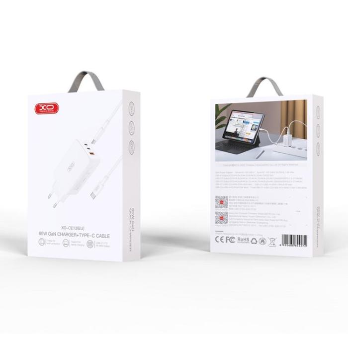 XO - XO Väggladdare USB/2x USB-C 65W med USB-C/USB-C Kabel PD QC 3A