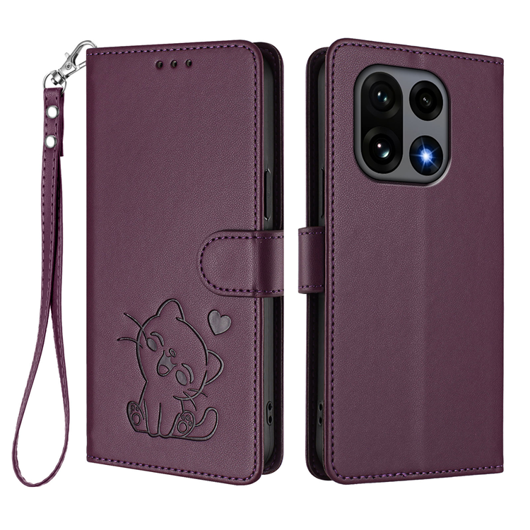 OnePlus 15 5G Konstläder Plånboksfodral Love Cat Pattern Imprint (Lila) | 2353 | AlltMobil