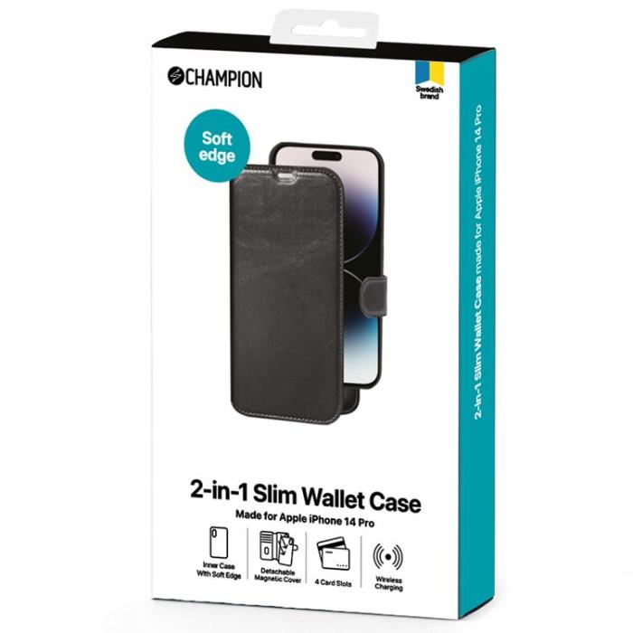 Champion - CHAMPION iPhone 14 Pro Plånboksfodral Slim 2-in-1 - Svart