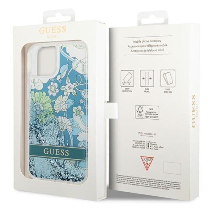 Guess - GUESS iPhone 14 Plus Skal Flower Liquid Glitter - Grön