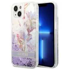 Guess - GUESS iPhone 14 Plus Skal Flower Liquid Glitter - Lila