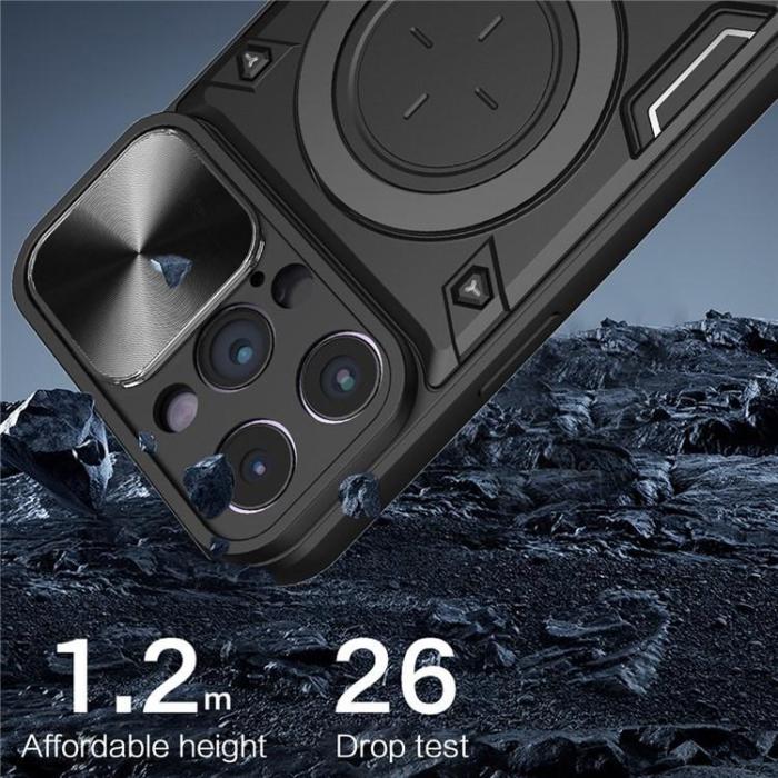 OEM - iPhone 15 Pro Mobilskal Magsafe Ringhållare Slide Kamera - Svart
