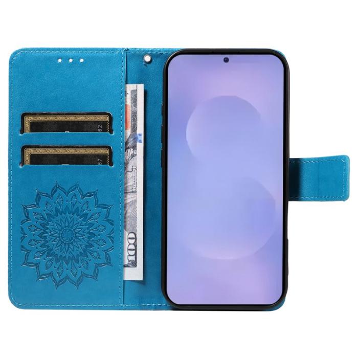 OEM - Samsung Galaxy S26 Plus Plånboksfodral Konstläder Solrostryck - Blå
