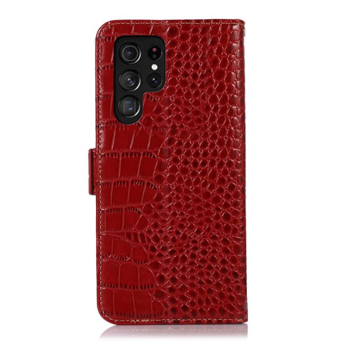 OEM - Samsung Galaxy S26 Ultra Fodral RFID Skydd Äkta Läder Krokodil - Röd