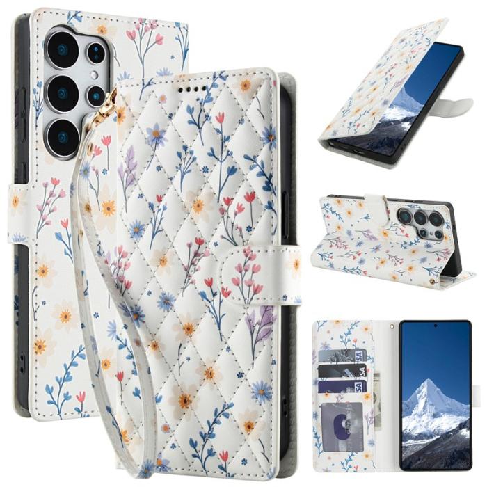 OEM - Samsung Galaxy S26 Ultra Fodral Rhombic Blommönster Äkta Läder - A2