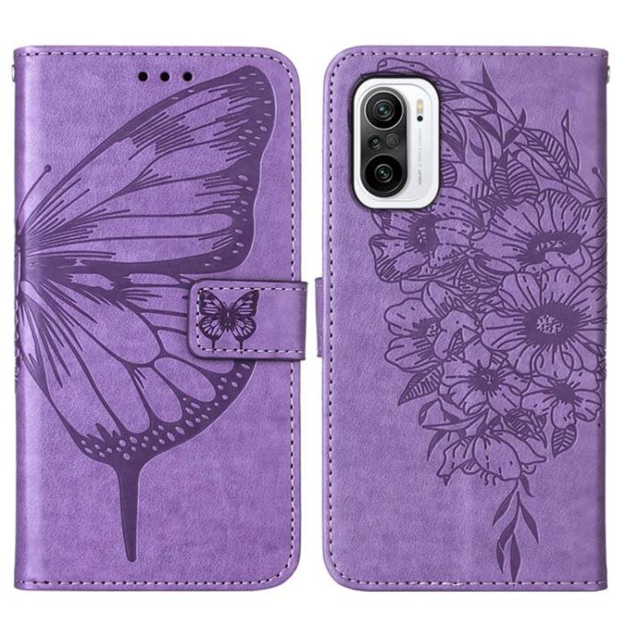 OEM - Butterfly Flower Imprinted Plånboksfodral Xiaomi 12 Pro - Lila