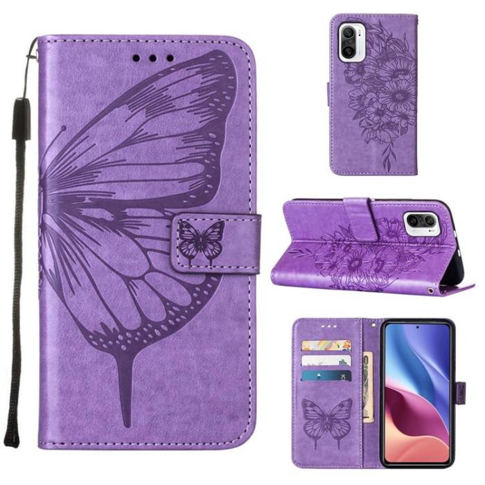 OEM - Butterfly Flower Imprinted Plånboksfodral Xiaomi 12 Pro - Lila