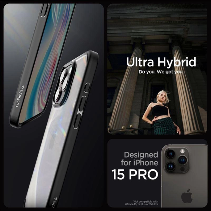 Spigen - Spigen iPhone 15 Pro Mobilskal Crystal Hybrid - Transparent/Svart