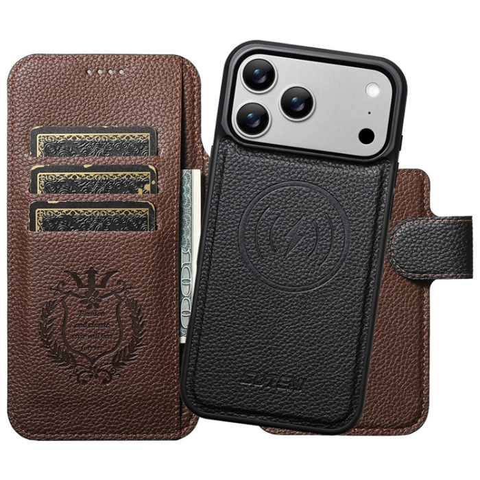SUTENI - SUTENI iPhone 17 Pro Max Plånboksfodral MagSafe Detachable Litchi