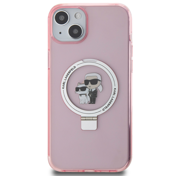 KARL LAGERFELD - KARL LAGERFELD iPhone 15 Plus Mobilskal MagSafe Ringställ - Rosa