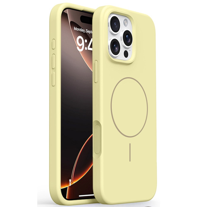 A-One Brand - iPhone 16 Pro Max Mobilskal MagSafe Liquid Silikon Microfiber - Ljusgul