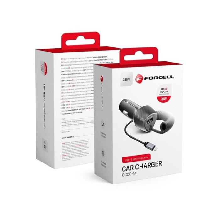 Forcell - Forcell Billaddare USB 18W Till Lightning Kabel 20W - Svart