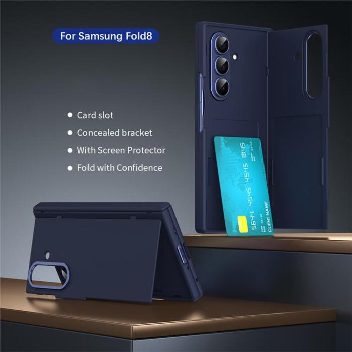 A-One Brand - Plånboksfodral För Galaxy Z Fold 8 med Härdat Glas - Blå