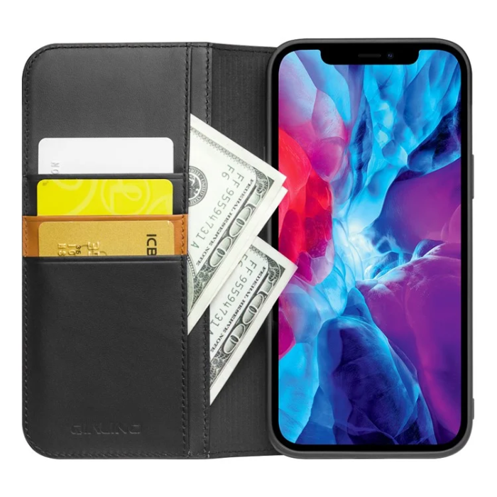 QIALINO - Qialino iPhone 13 Pro Max Plånboksfodral Äkta läder - Svart