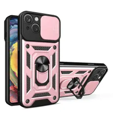 Ruhtel - iPhone 14 Plus Skal med Ringh&aring;llare Hybrid Armor Camshield - Rosa