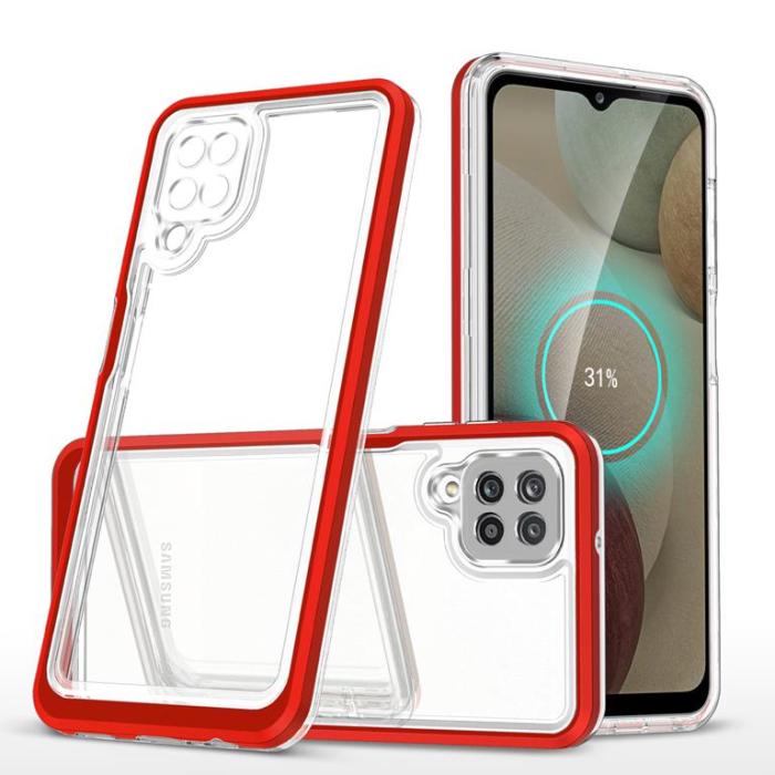 OEM - Galaxy A12 5G Skal Clear 3in1 - Röd