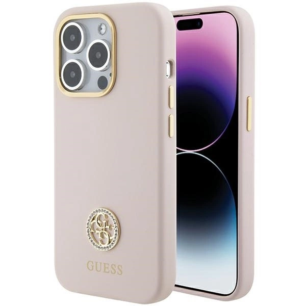Guess iPhone 15 Pro Mobilskal Silikon Logo Strass 4G - Rosa | 2353 | AlltMobil