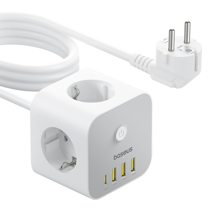 BASEUS - Baseus Power Strip Cube 20W 3xAC 3xUSB-A 1xUSB-C 1.5m - Vit