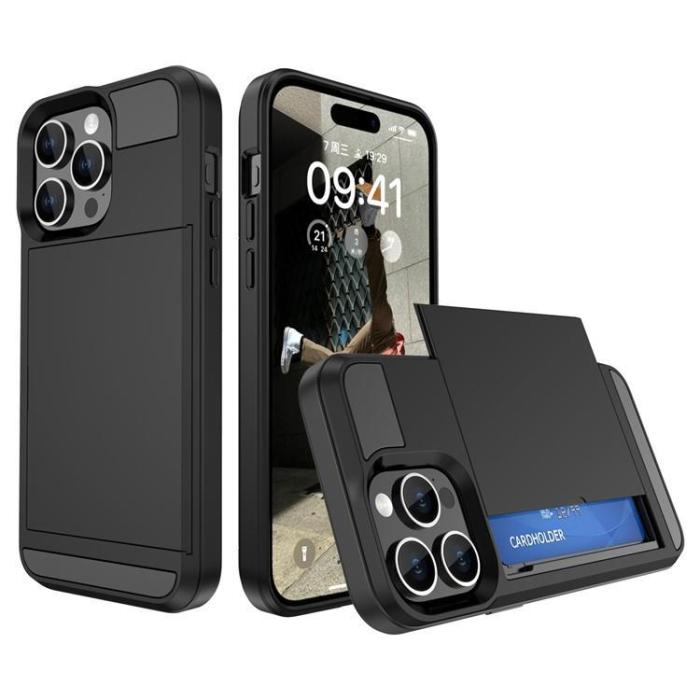 OEM - iPhone 15 Mobilskal Korthållare - Svart