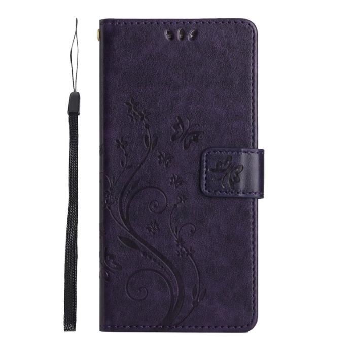 OEM - Samsung Galaxy S26 Plus Plånboksfodral Konstläder Fjäril Blomma - Lila