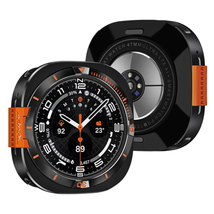 A-One Brand - Metallskal För Galaxy Watch Ultra 47mm (2025) - Svart/Orange