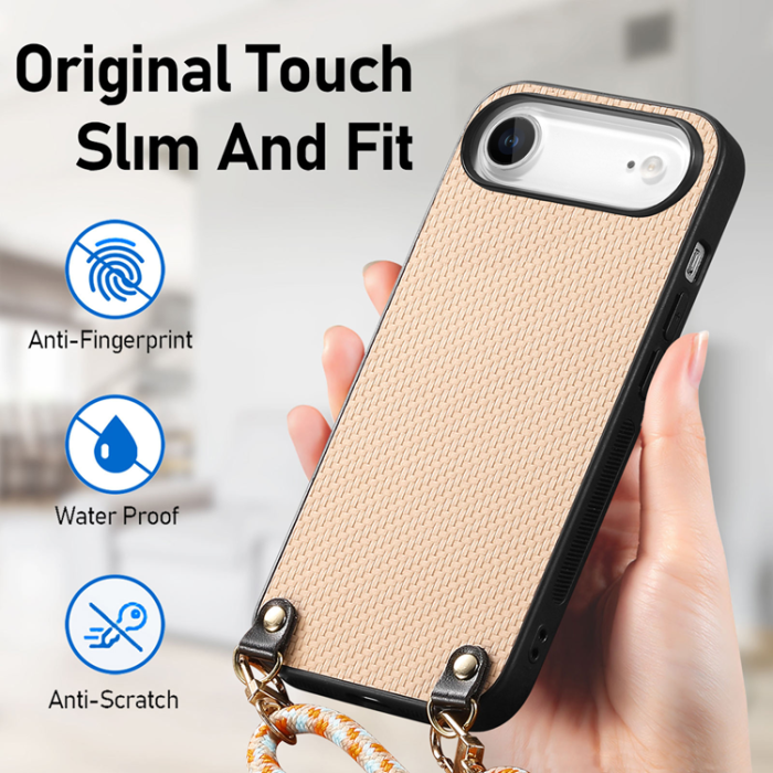 A-One Brand - iPhone Air Mobilskal Med Axelrem Snodd Carbon Fiber - Khaki
