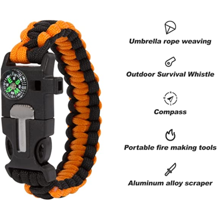 OEM - Överlevnadsarmband Paracord l Kompass , Visselpipa , Flintbrandstartare - Orange