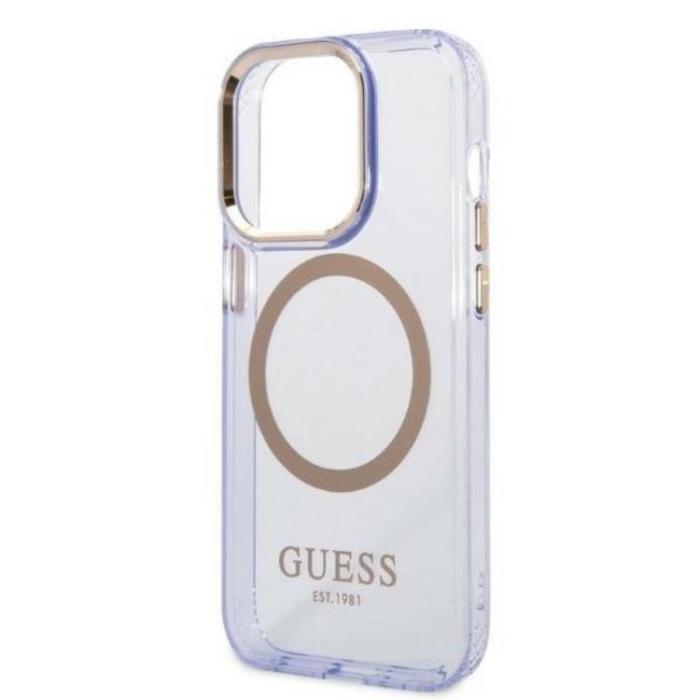 Guess - Guess iPhone 14 Pro Mobilskal MagSafe Guld Outline Translucent - Lila